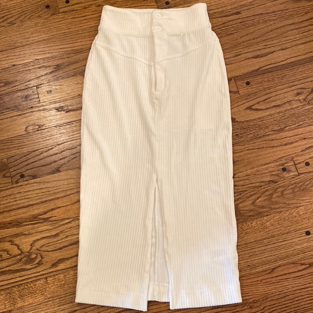 Free People Roxy Ribbed Midi Skirt- Cream/White